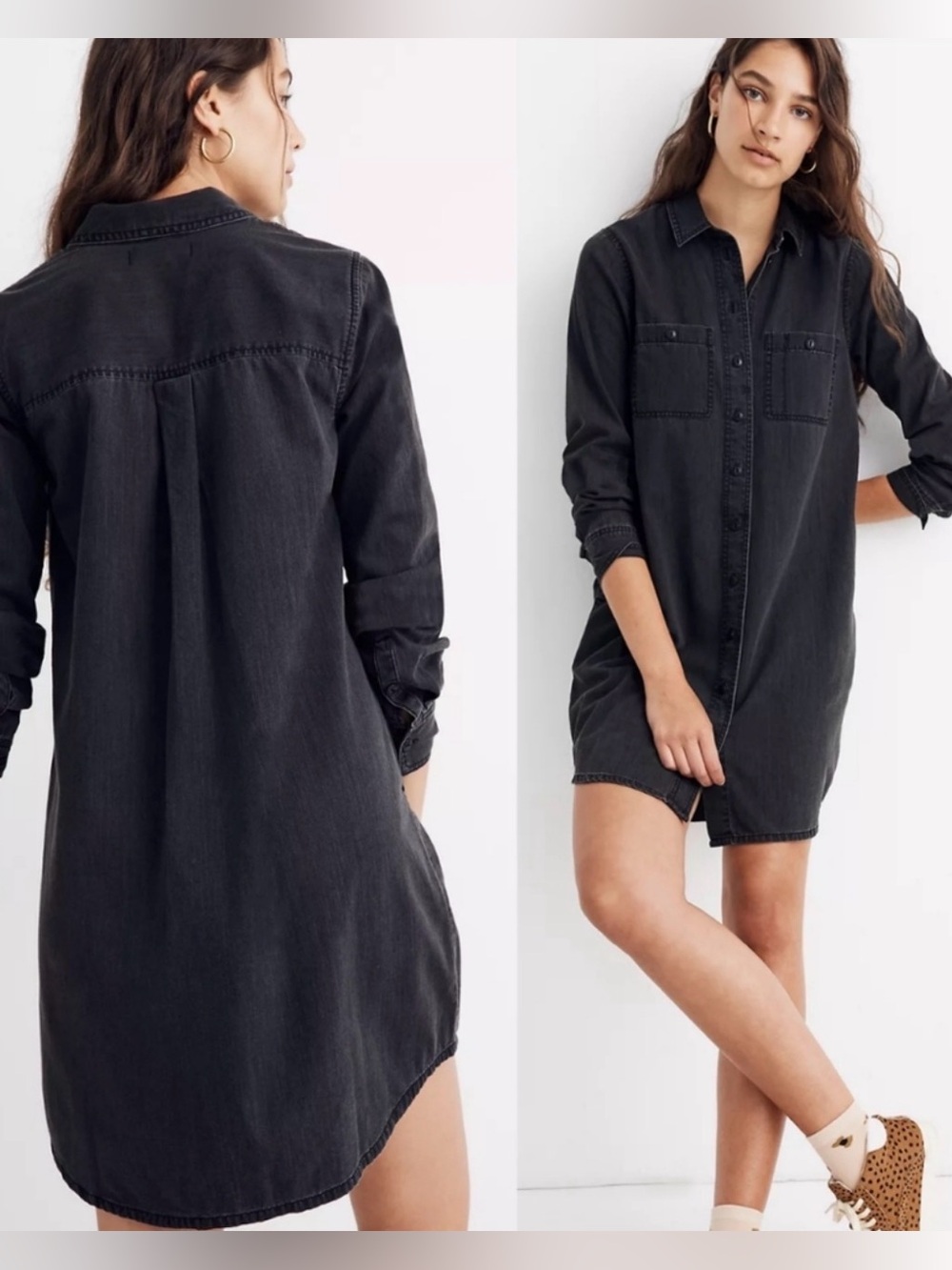 🩶 Madewell Colton Wash‎ Denim Shirtdress Medium Button Front Dress